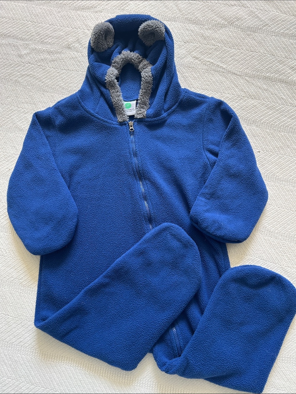 Cozy Royal Blue Fleece Baby Footie with Hood and Ears